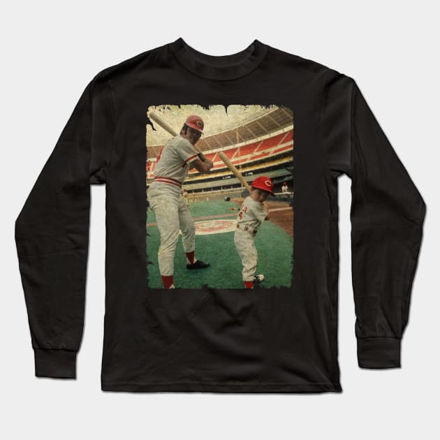 Pete Rose in Cincinnati Reds Long Sleeve T-Shirt by PESTA PORA